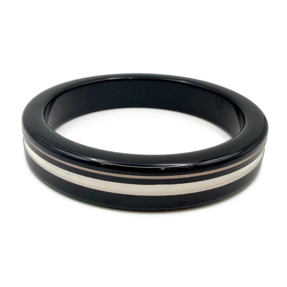Vintage Bangle‎ Bracelet Size 8 Black White Striped Retro Minimalist Stackable